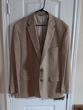 Lauren Ralph Lauren Tan Blue Windowpane Plaid Silk Wool Sport Coat Blazer 50R